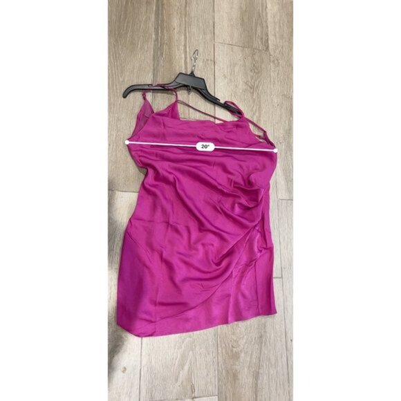 LULUS Pixie Perfect Magenta Satin Cowl Neck Slip Mini Dress Size L - Picture 9 of 10